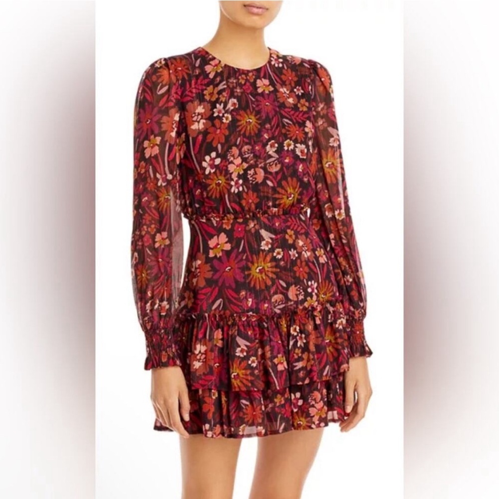 Aqua Metallic Floral Mini Dress - Size XS